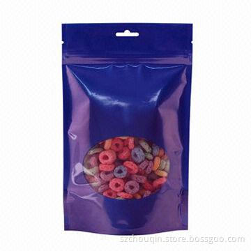Stand up Zipper Food Bag with Bottom Gusset and Front Window, Various Sizes and Shapes Accepted